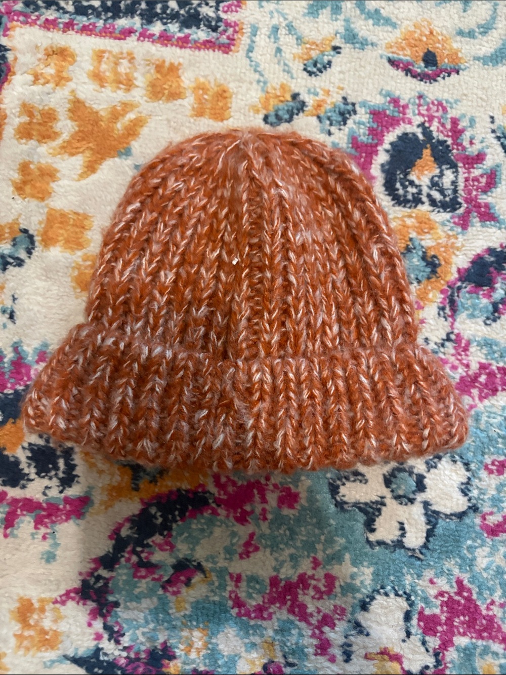 Knit Beanie Hat in Rust Orange